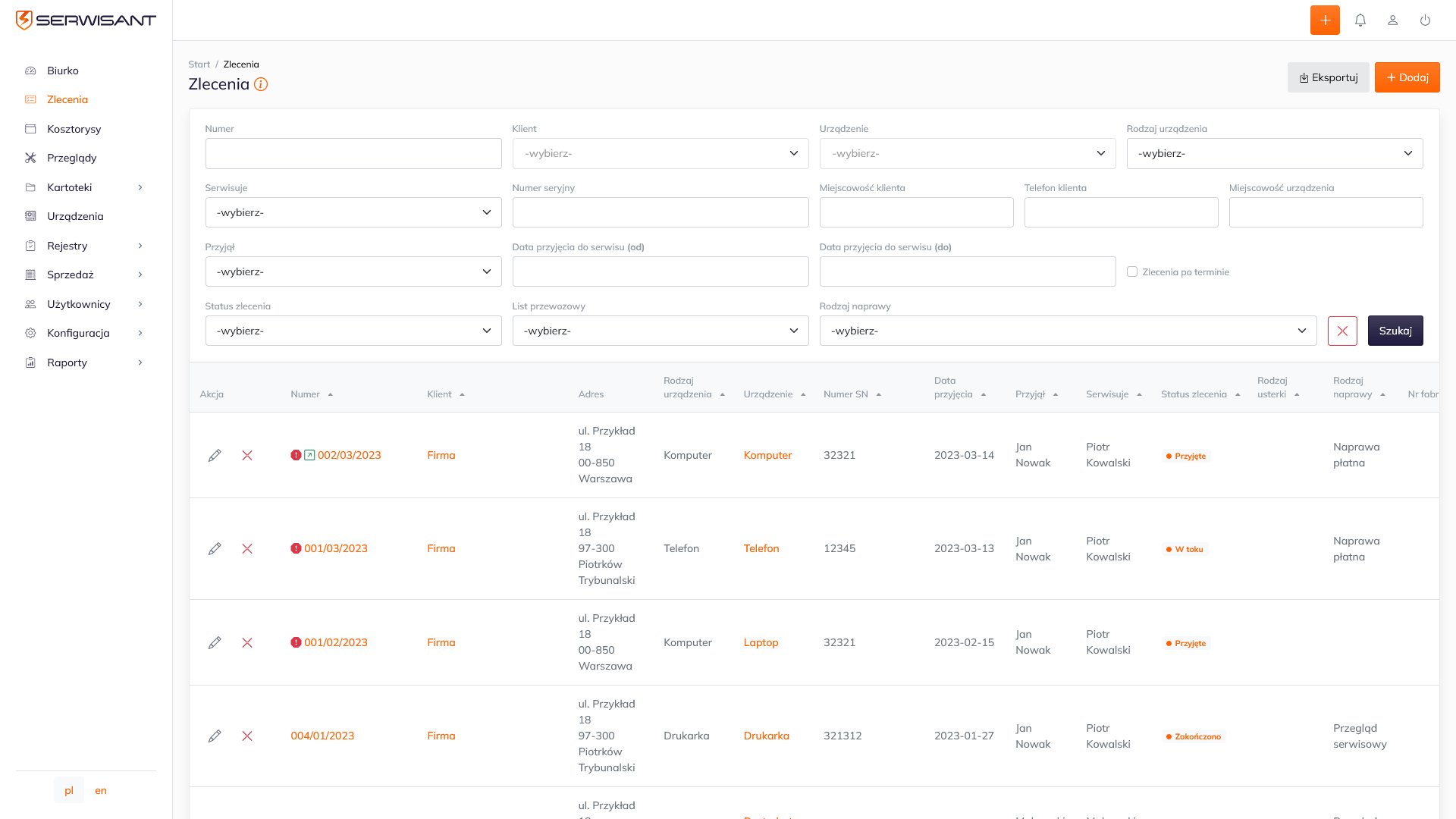 Oprogramowanie do obsługi serwisu